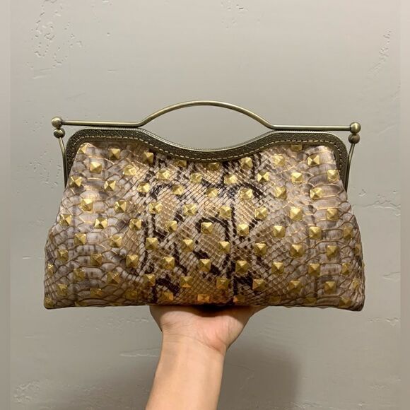 Handsewn Genuine Embossed Leather, Double Kisslock & Top Handle Bag, Crossbody - Picture 5 of 16